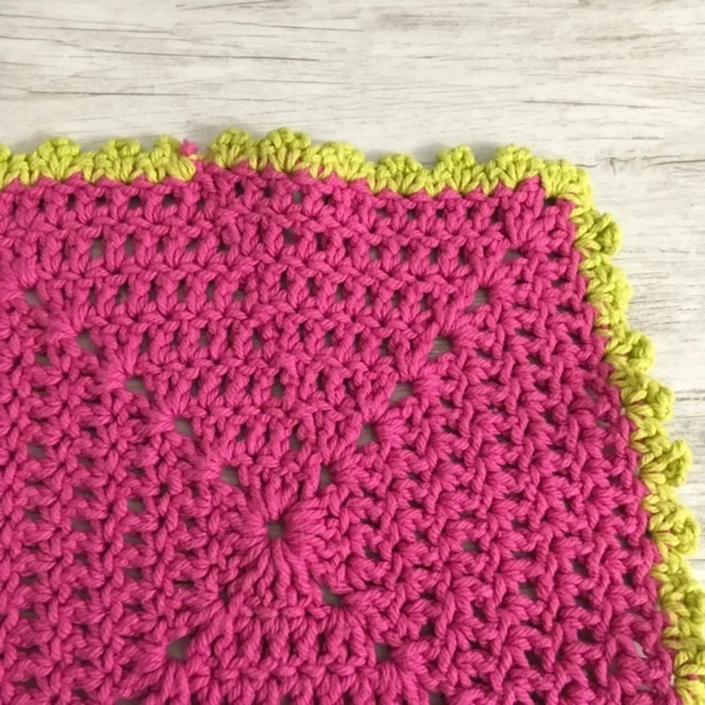 Handmade Cotton Crochet Wash Cloth Dish Rag Hot Pink Lime Green Bath Kitchen